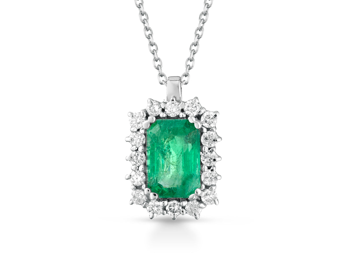 Collana con Smeraldo 0,60 ct e Diamanti 0,15 ct in Oro Bianco 18kt – PG Gioielli (CIONATURE/1S)
