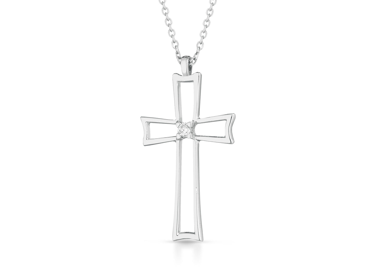 Collana Croce con Diamante 0,01 ct in Oro Bianco 18kt – PG Gioielli (CRU351/1)