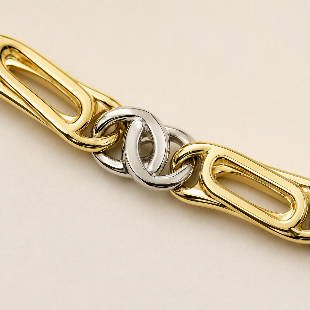 Bracciale Bicolore in Oro Giallo e Bianco 18 kt 21cm Maglia Fantasia – 8,50 g