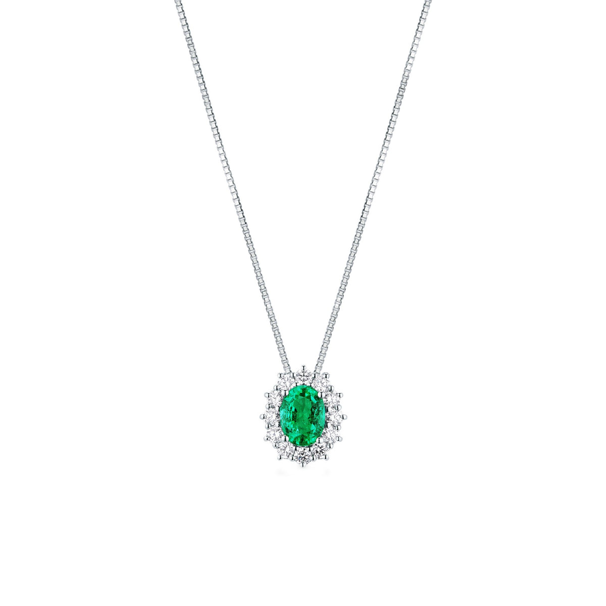 Collana con Smeraldo Zambia 1,15 ct e Diamanti 0,59 ct in Oro Bianco 18kt – Mirco Visconti