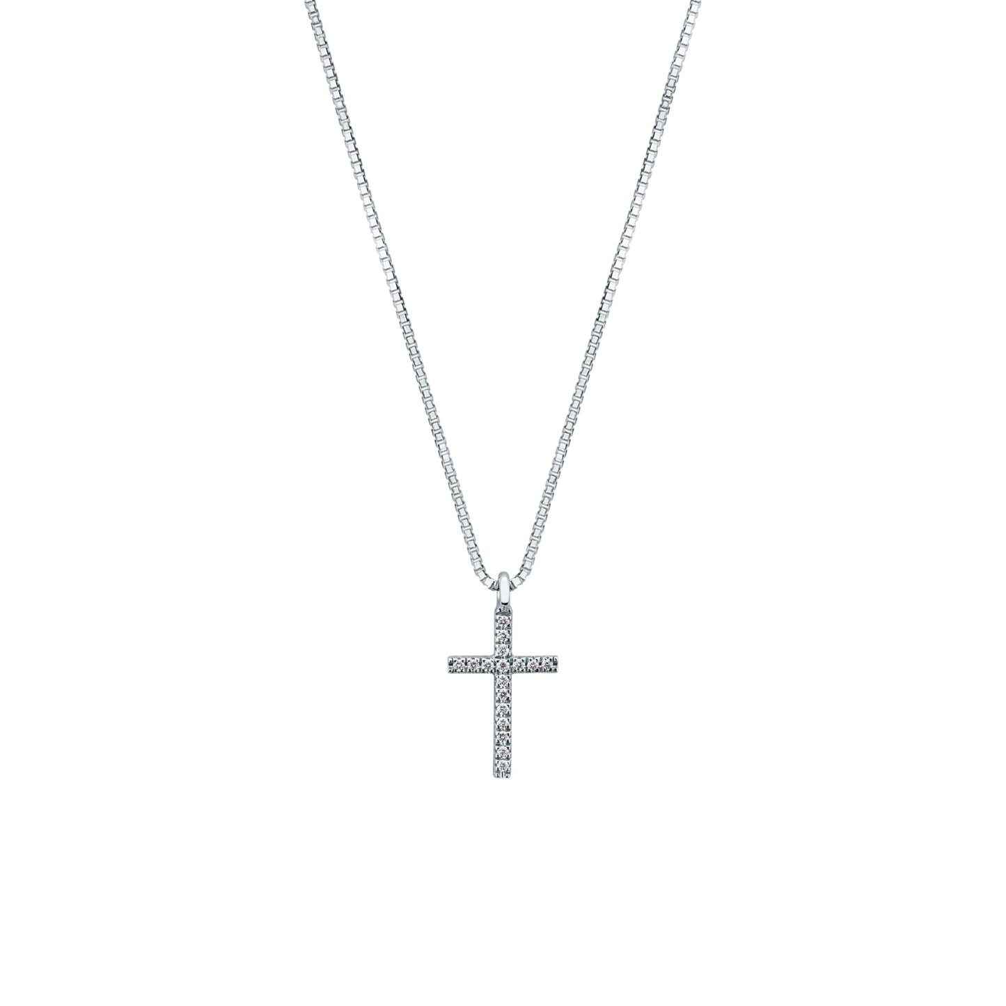 Collana Croce con Diamanti 0,04 ct in Oro Bianco 18kt – Mirco Visconti