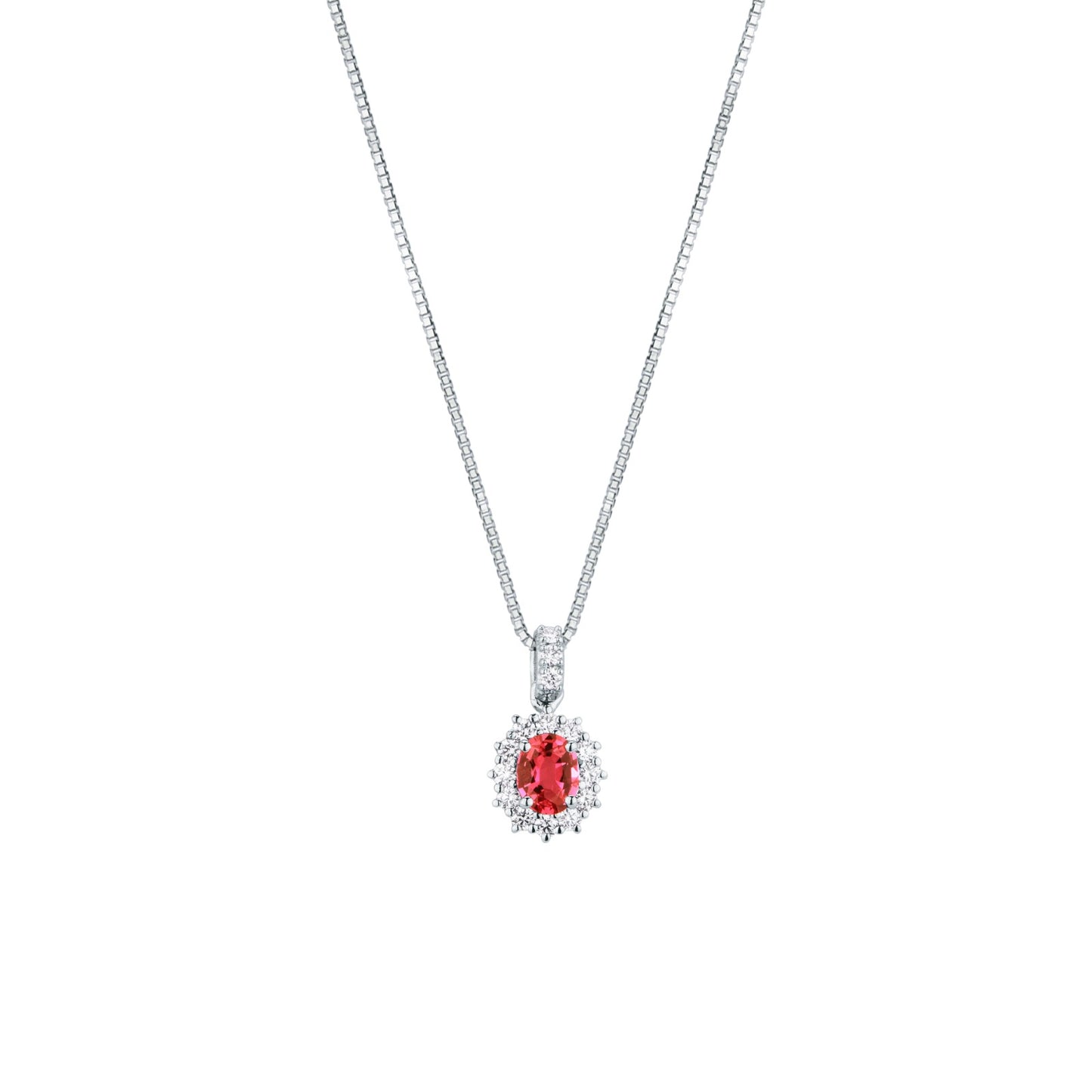 Collana con Rubino Mozambico 0,54 ct e Diamanti 0,16 ct in Oro Bianco 18kt – Mirco Visconti