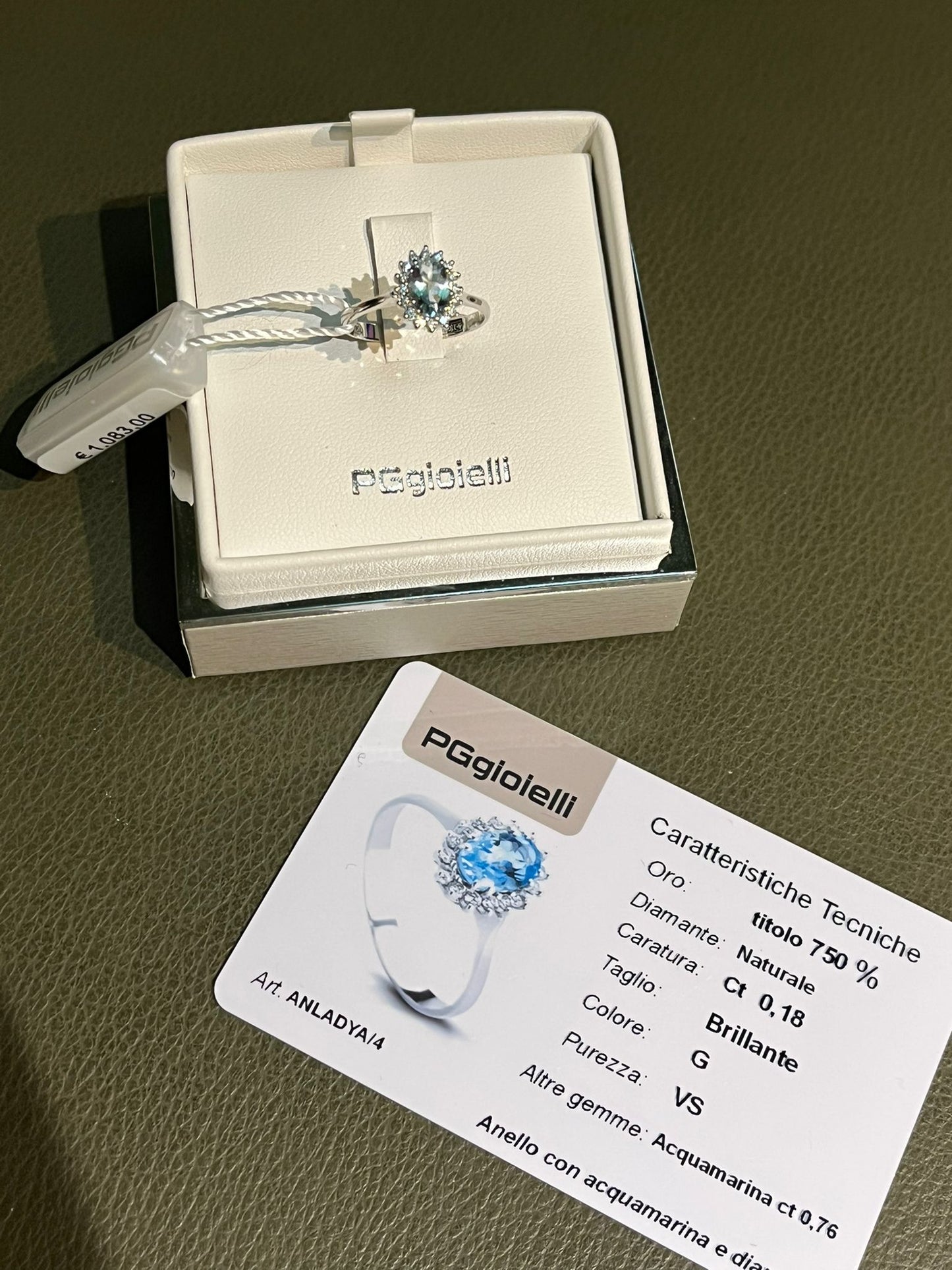 Anello con Acquamarina 0,76 ct e Diamanti in Oro Bianco 18kt – PG Gioielli (ANLADYA/4)