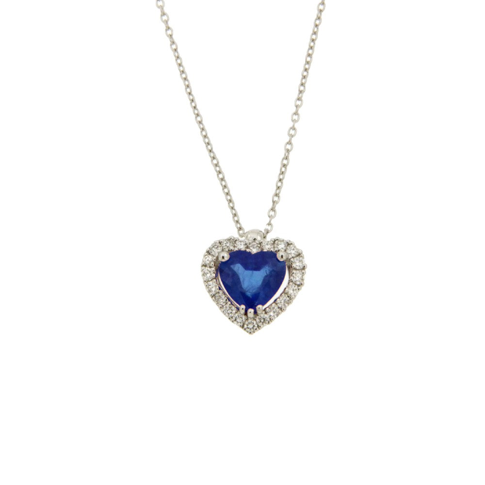 Collana Cuore con Zaffiro in Oro Bianco 18kt – Mirco Visconti