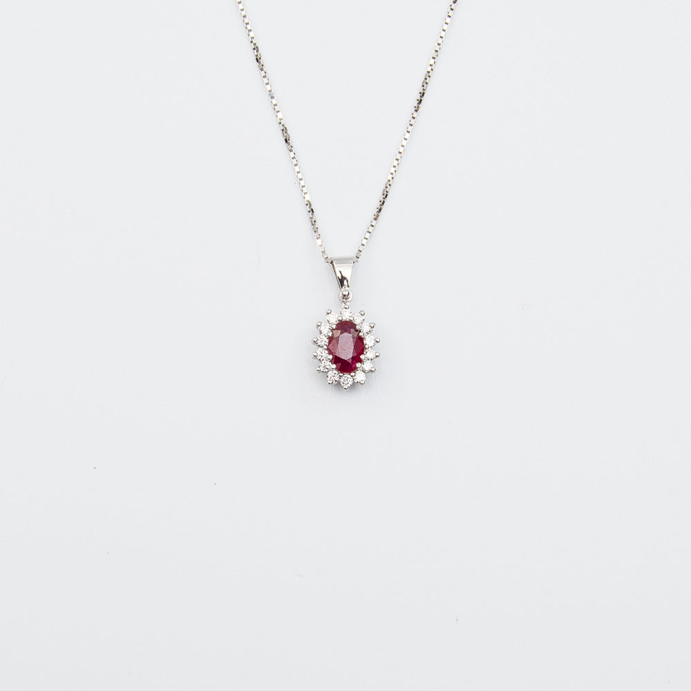 Collana con Rubino e Diamanti in Oro Bianco 18kt – PG Gioielli