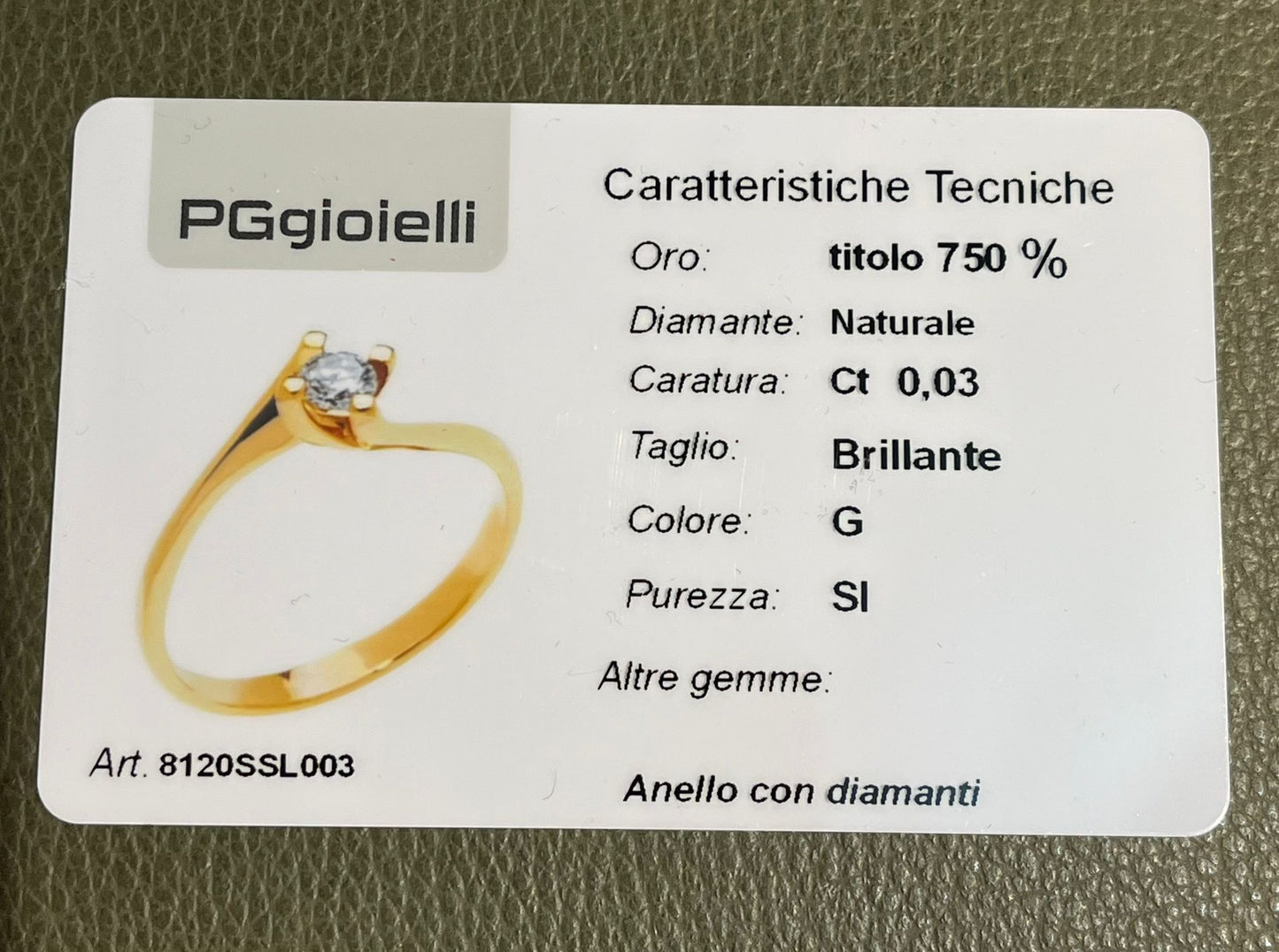Anello Solitario PG Gioielli in Oro Giallo 18kt con Diamante 0,03 ct G – 8120SSL003