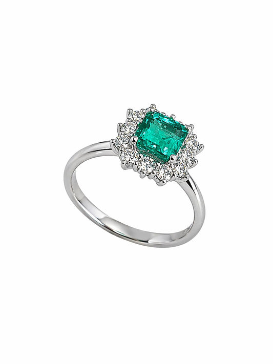 Anello Mirco Visconti in Oro Bianco 18kt con Smeraldo Colombiano e Diamanti – Z681/B20SU