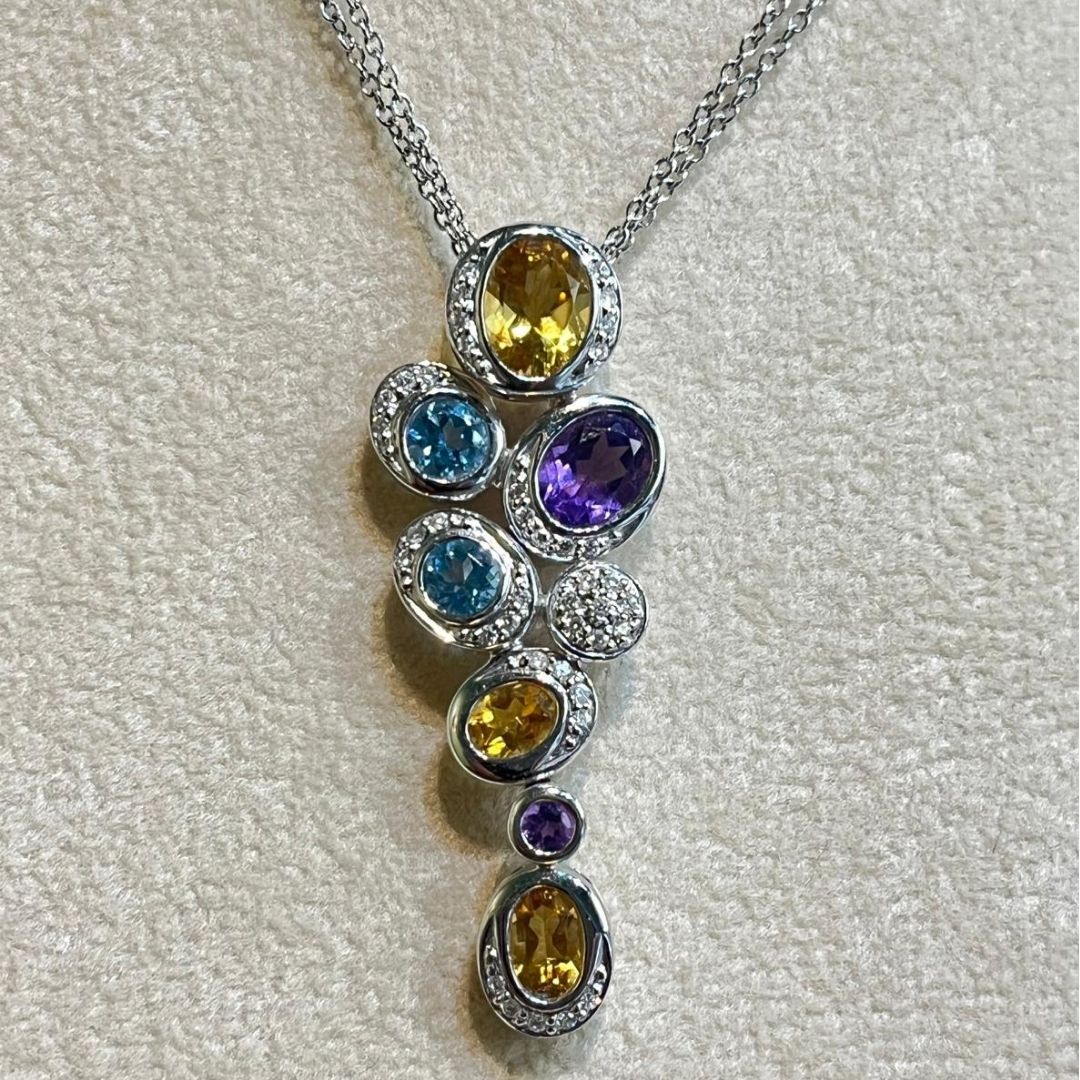 Collana DonnaOro in Oro Bianco 18kt con Pietre Naturali e Diamanti 0,22 ct G VS
