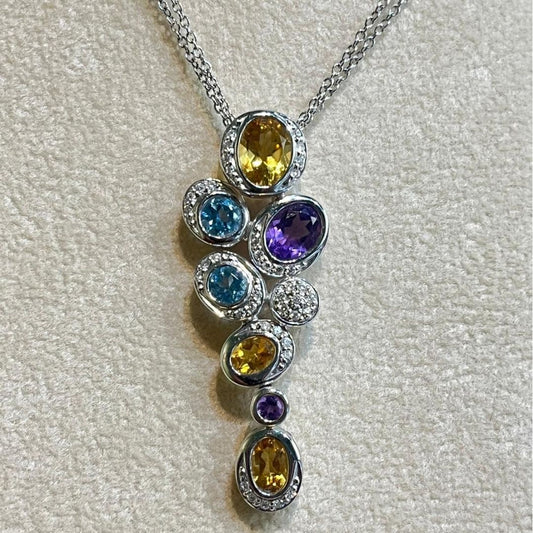 Collana DonnaOro in Oro Bianco 18kt con Pietre Naturali e Diamanti 0,22 ct G VS