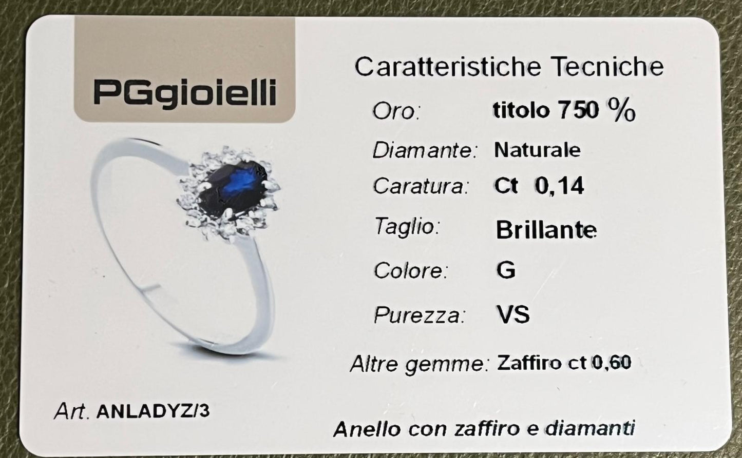 Anello con Zaffiro Blu Ovale e Diamanti in Oro Bianco 18kt – PG Gioielli (ANLADYZ/3)