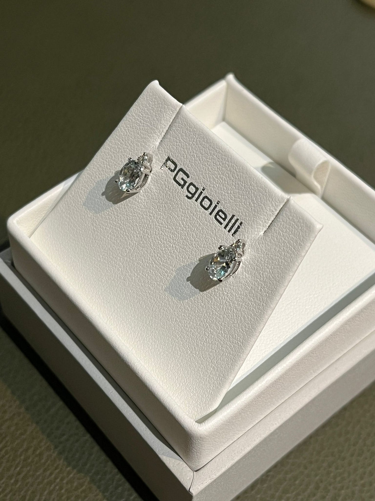 Orecchini con Acquamarina e Diamante in Oro Bianco 18kt – PG Gioielli (ORSTONEA/1)