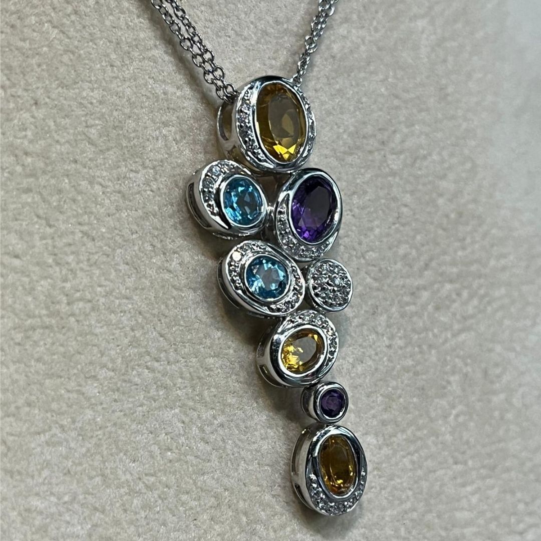 Collana DonnaOro in Oro Bianco 18kt con Pietre Naturali e Diamanti 0,22 ct G VS