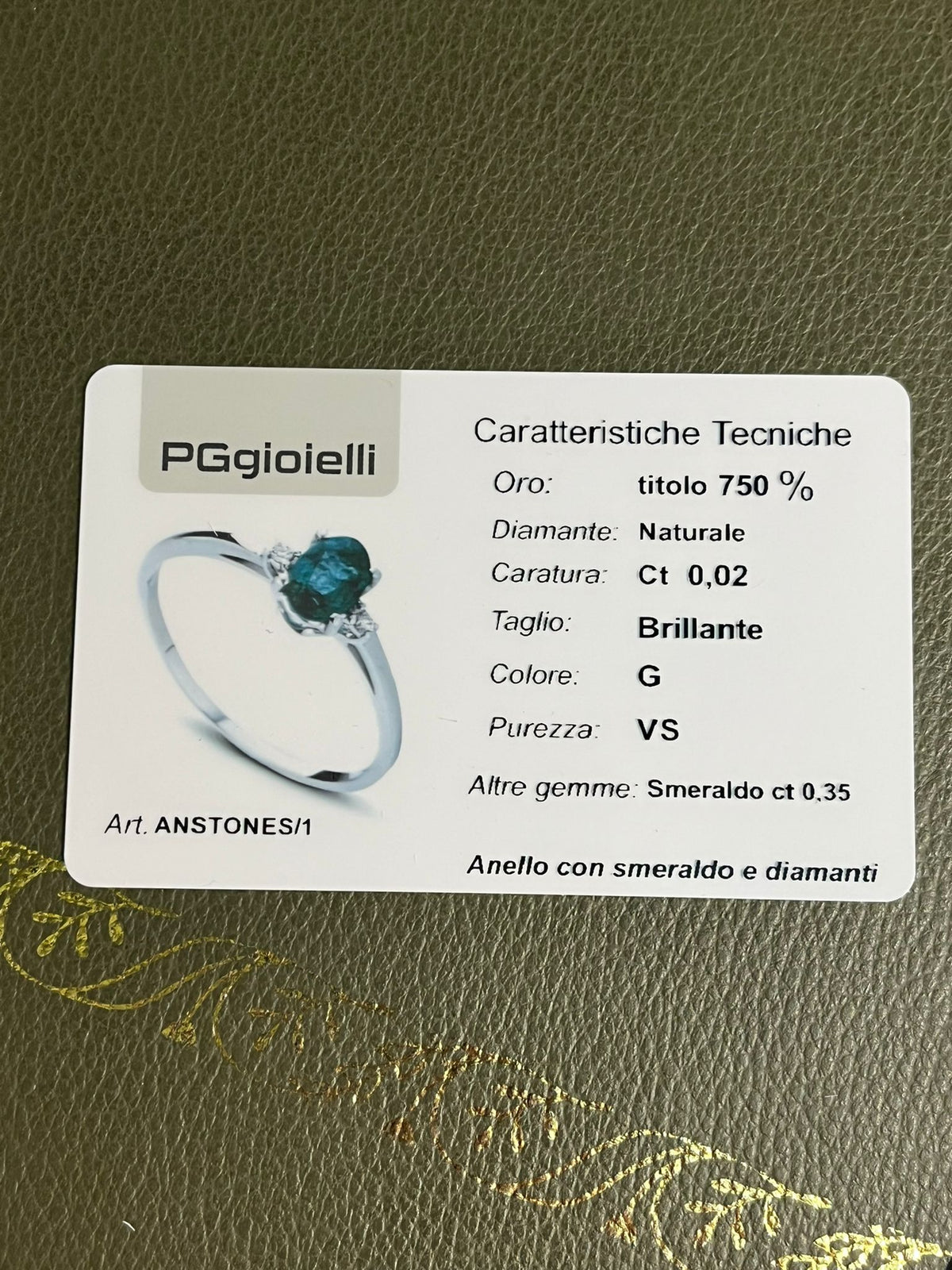 Anello con Smeraldo e Diamanti in Oro Bianco 18kt – PG Gioielli (ANSTONES/1)