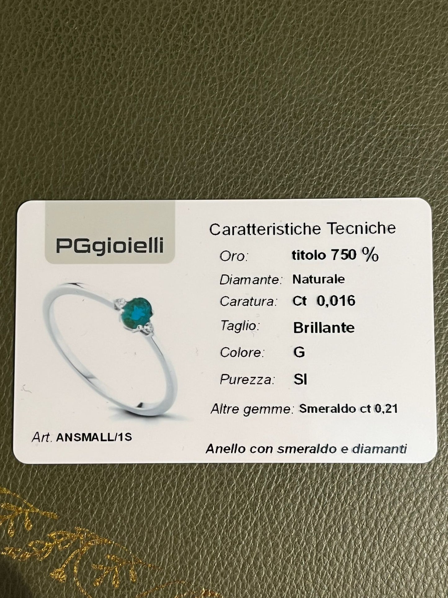Anello con Smeraldo e Diamanti in Oro Bianco 18kt – PG Gioielli (ANSMALL/1S)