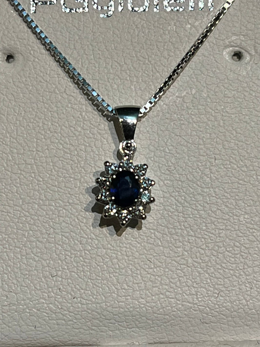 Collana con Zaffiro e Diamanti in Oro Bianco 18kt – PG Gioielli (CIOLADYZ/1)