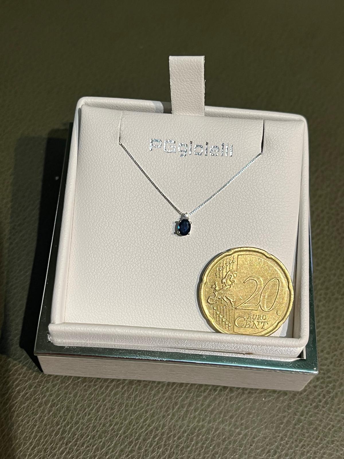 Collana con Zaffiro e Diamante in Oro Bianco 18kt – PG Gioielli (CIOSMALL/1Z)