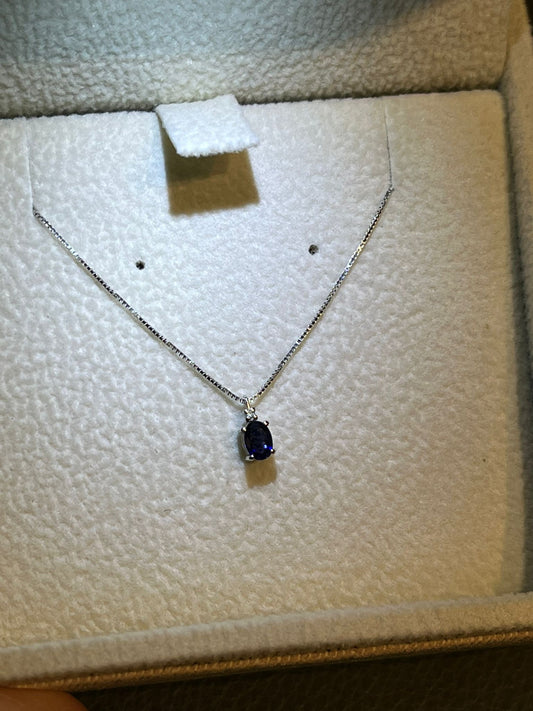 Collana con Zaffiro Blu 0,18 ct e Diamante in Oro Bianco 18kt – Karal (PE.ZAFF.18)