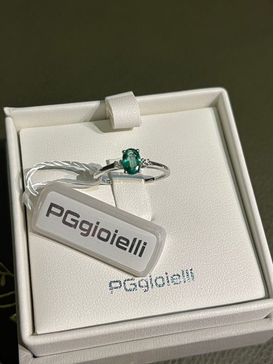 Anello PG Gioielli in Oro Bianco 18kt con Smeraldo e Diamanti – ANSTONES/1