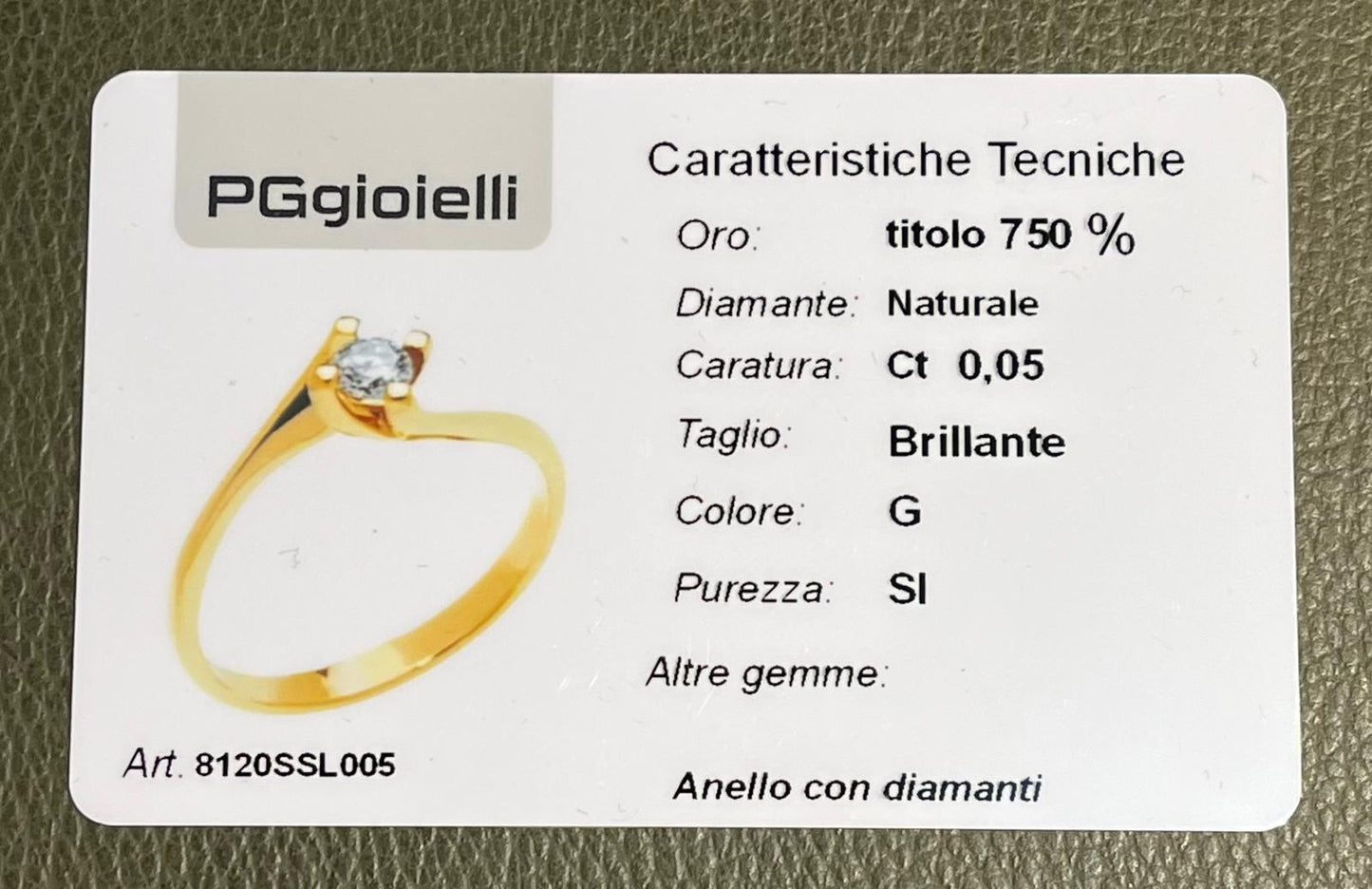 PG Gioielli Anello Solitario in Oro Giallo 18kt con Diamante Brillante referenza 8120SSL005