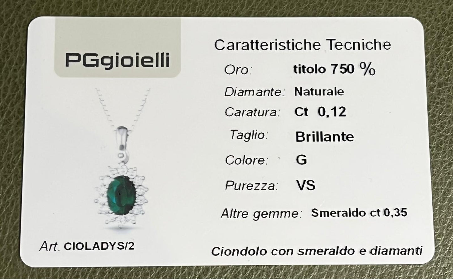 Collana con Smeraldo 0,35 ct e Diamanti 0,12 ct in Oro Bianco 18kt – PG Gioielli (CIOLADY/2)