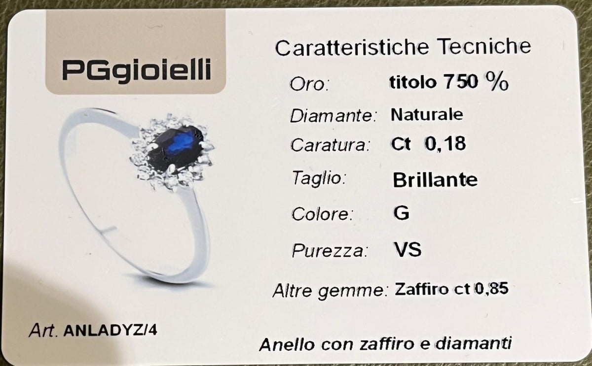 Anello con Zaffiro Blu Ovale e Diamanti in Oro Bianco 18kt – PG Gioielli (ANLADYZ/4)