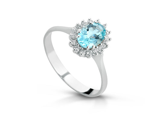 Anello con Acquamarina 0,15 ct e Diamanti in Oro Bianco 18kt – PG Gioielli (ANLADYA/1)