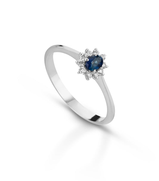 Anello con Zaffiro Ovale 0,40 ct e Diamanti 0,12 ct in Oro Bianco 18kt – PG Gioielli (ANLADYZ/2)