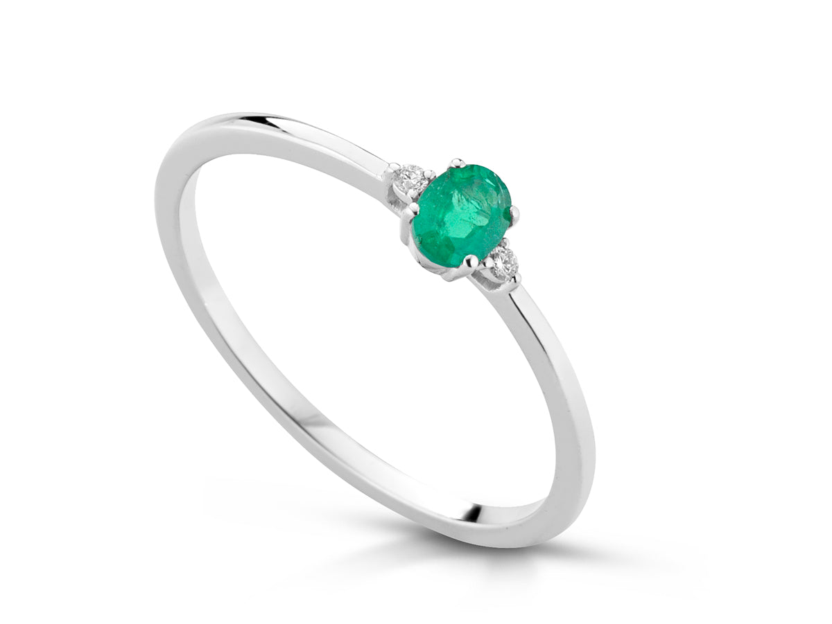 Anello con Smeraldo e Diamanti in Oro Bianco 18kt – PG Gioielli (ANSMALL/1S)