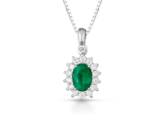 Collana con Smeraldo 0,35 ct e Diamanti 0,12 ct in Oro Bianco 18kt – PG Gioielli (CIOLADY/2)