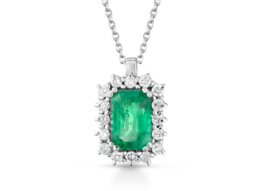 Collana con Smeraldo 0,60 ct e Diamanti 0,15 ct in Oro Bianco 18kt – PG Gioielli (CIONATURE/1S)
