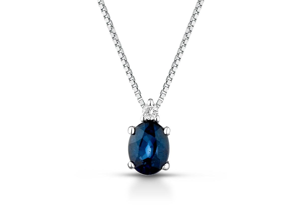 Ciondolo con Zaffiro Ovale 0,21 ct e Diamante in Oro Bianco 18kt – PG Gioielli (CIOSMALL/1Z)
