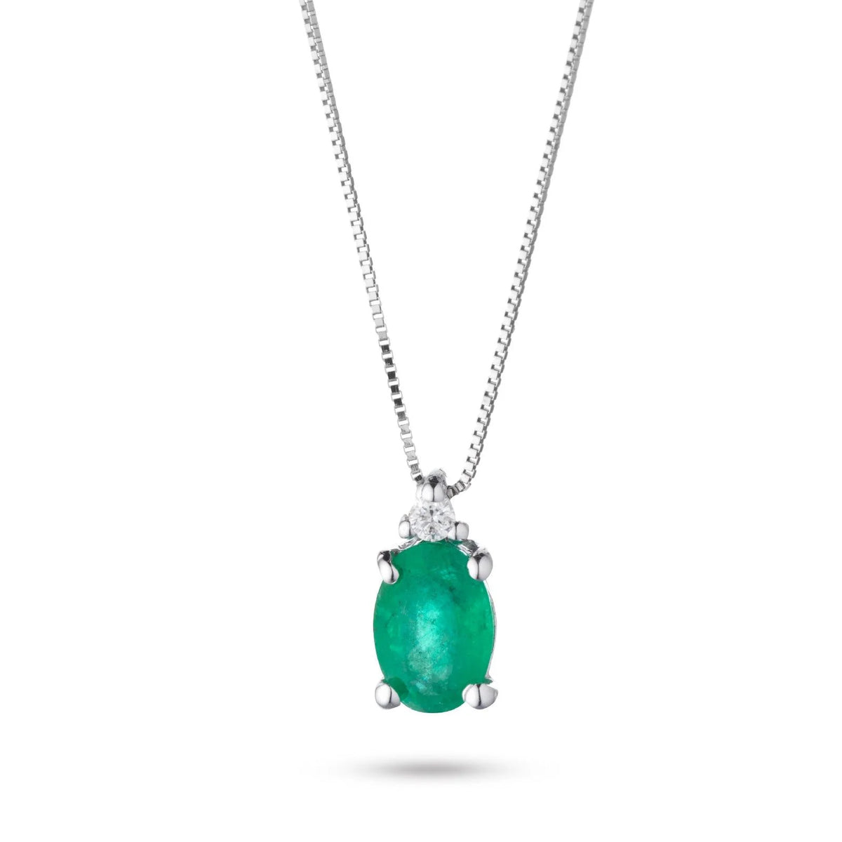 Collana con Smeraldo Ovale 0,35 ct e Diamante in Oro Bianco 18kt – PG Gioielli (CIOSTONES/1)