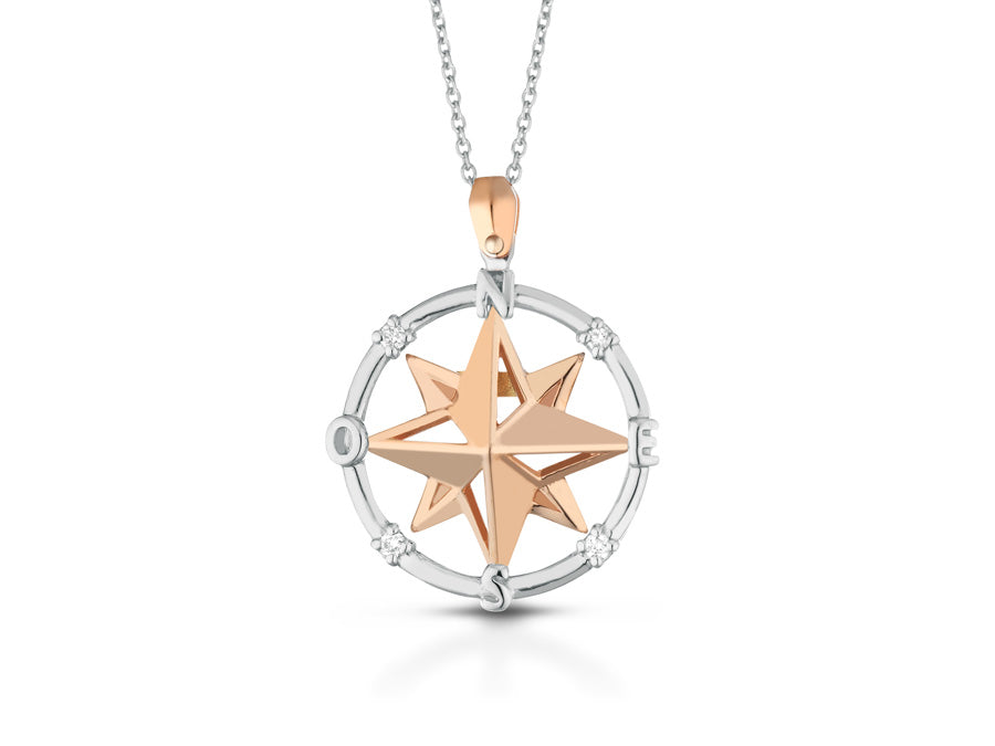 Collana Rosa dei Venti con Diamanti in Oro Bicolore 18kt – PG Gioielli (CIOUOMO15/G)