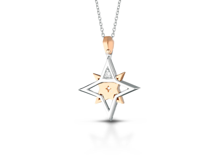 Collana Stella Geometrica con Diamante in Oro Bicolore 18kt – PG Gioielli (CIOUOMO18/OF)