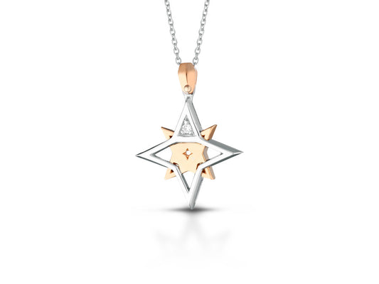 Collana Stella Geometrica con Diamante in Oro Bicolore 18kt – PG Gioielli (CIOUOMO18/OF)