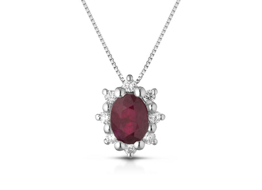 Collana con Rubino Ovale 0,23 ct e Diamanti in Oro Bianco 18kt – PG Gioielli (CIOVERA/1R)
