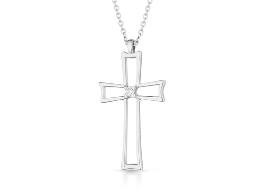 Collana Croce con Diamante 0,01 ct in Oro Bianco 18kt – PG Gioielli (CRU351/1)