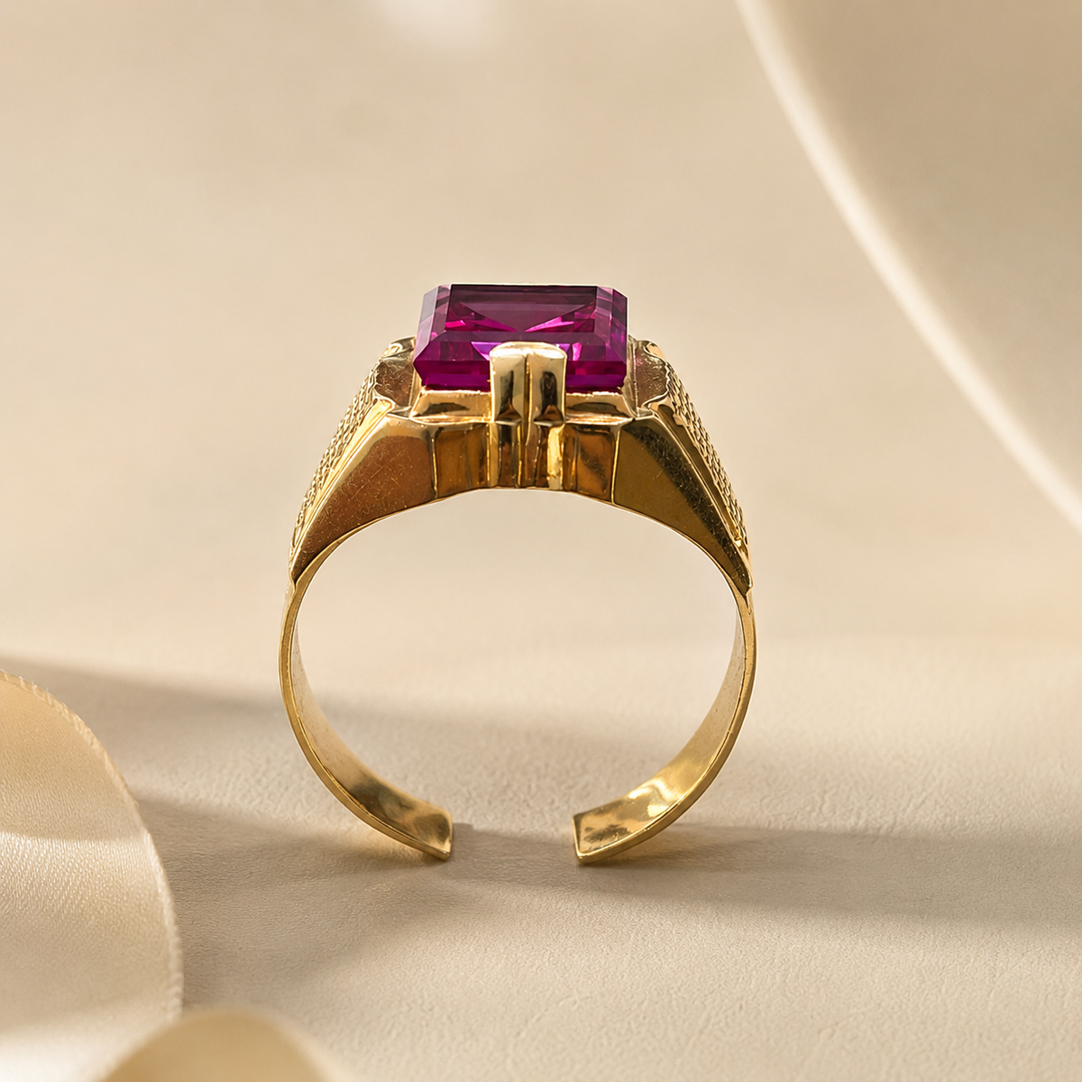 Anello in Oro Giallo 18kt con Rubino Sintetico Quadrato | 4,80 g
