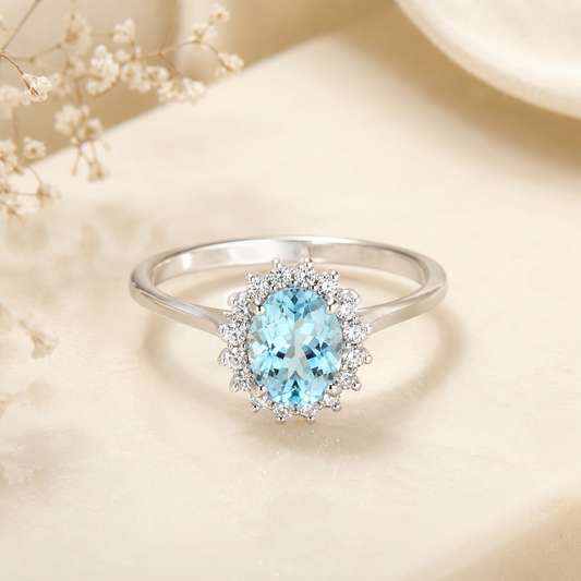 Anello con Acquamarina 0,30 ct e Diamanti 0,13 ct in Oro Bianco 18kt – PG Gioielli (ANLADYA/2)
