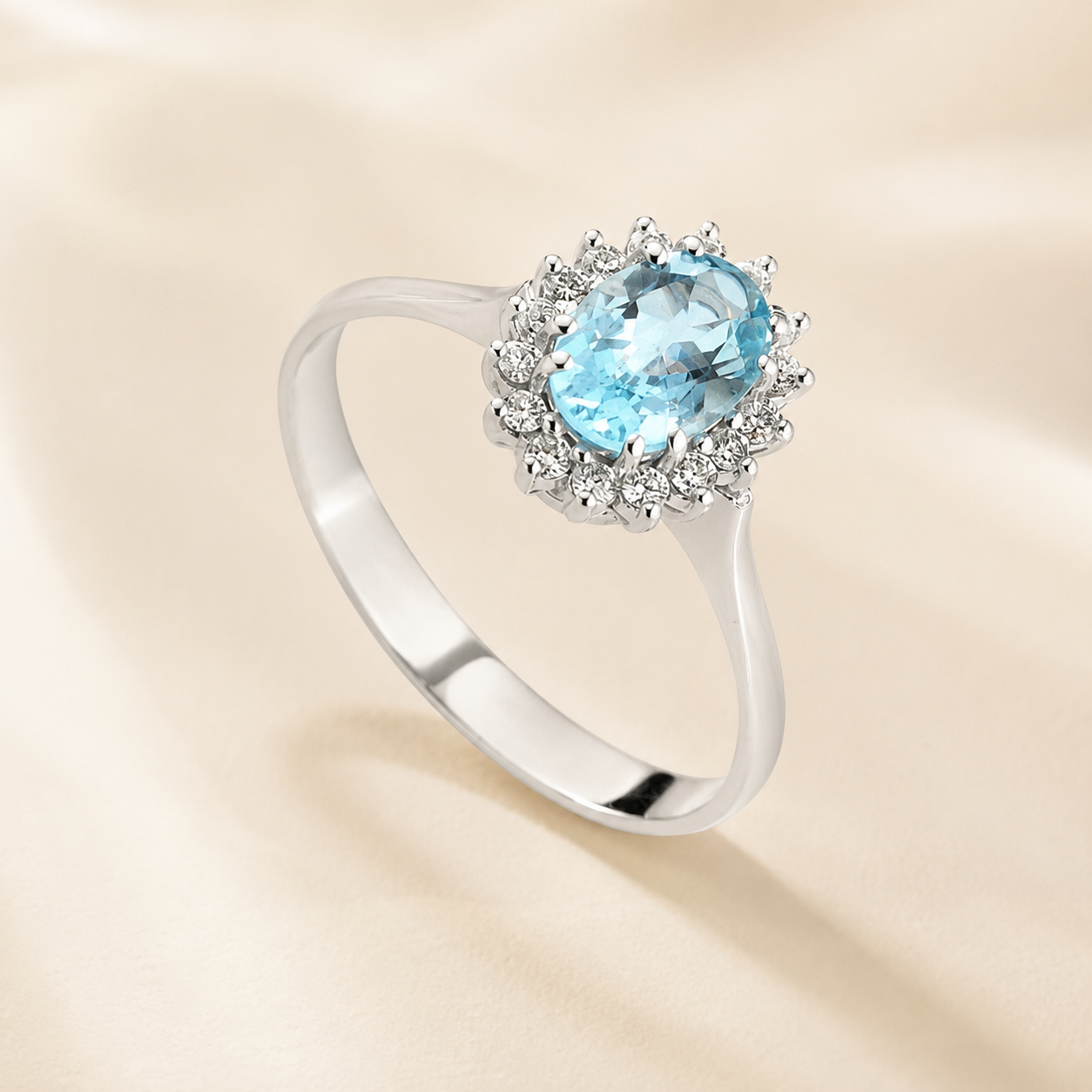 Anello con Acquamarina 0,30 ct e Diamanti 0,13 ct in Oro Bianco 18kt – PG Gioielli (ANLADYA/2)