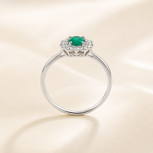 Anello Mirco Visconti in Oro Bianco 18kt con Smeraldo Zambia 0,46 ct e Diamanti 0,25 ct G VS - LF457/B10S