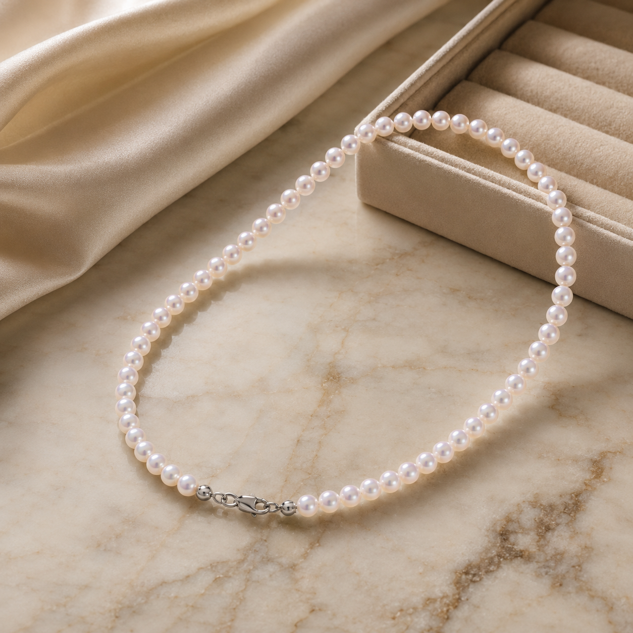 Collana con Perle Kioto 4-4,5 mm in Oro Bianco 18kt – PG Gioielli (105B/0)