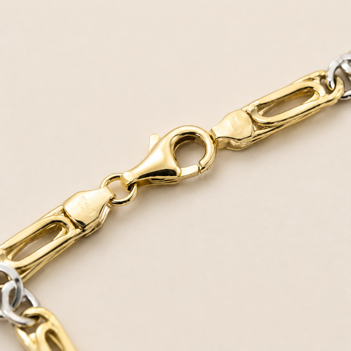 Bracciale Bicolore in Oro Giallo e Bianco 18 kt 21cm Maglia Fantasia – 8,50 g