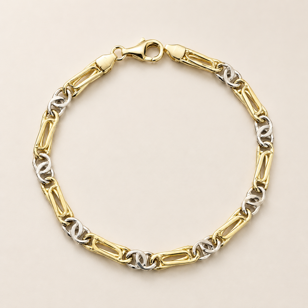 Bracciale Bicolore in Oro Giallo e Bianco 18 kt 21cm Maglia Fantasia – 8,50 g