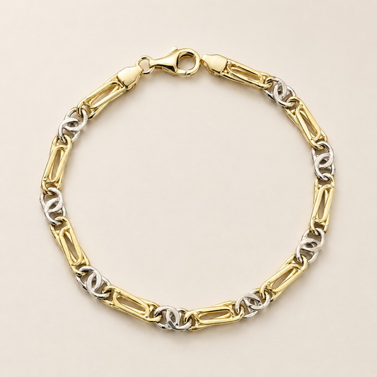 Bracciale Bicolore in Oro Giallo e Bianco 18 kt 21cm Maglia Fantasia – 8,50 g