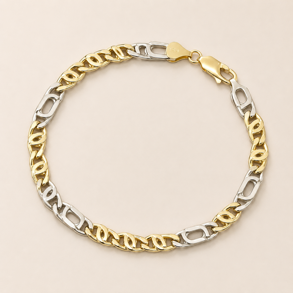 Bracciale Bicolore in Oro Giallo e Bianco 18 kt Maglia Fantasia – 9,80 g