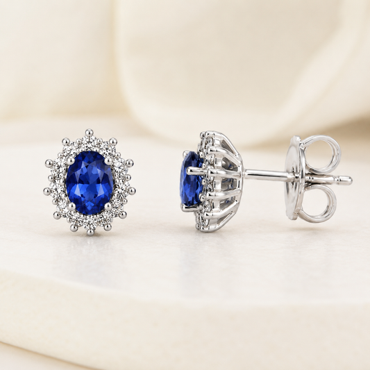 Orecchini Visconti Zaffiro Blu ct 0,99 e Diamanti ct 0,40 G VS in Oro 18kt Bianco - Z685S/A5Z