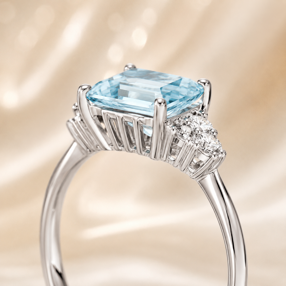 Anello con Acquamarina 0,51 ct e Diamanti 0,06 ct in Oro Bianco 18kt – PG Gioielli (ANFELIS-OTT-A)