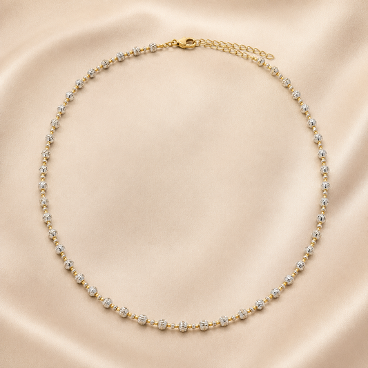 Collana Donna Bicolore con Sfere Lavorate in Oro Giallo e Bianco 18 kt – 41 cm