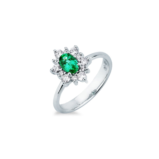 Anello con Smeraldo e Diamanti in Oro Bianco 18kt – Mirco Visconti